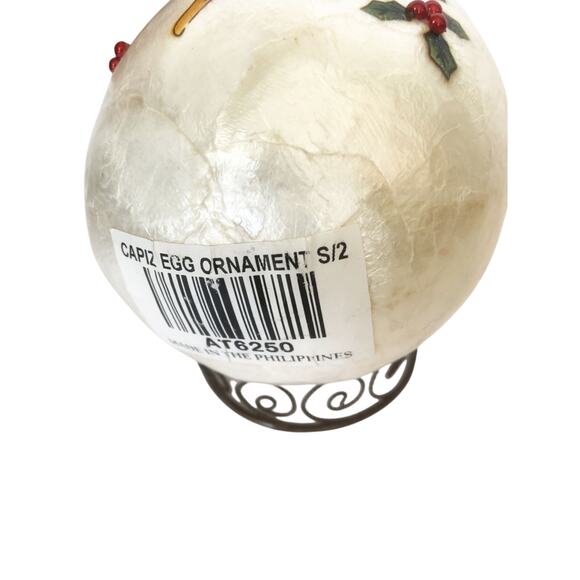 Vintage Hand Painted Angel Capiz Shell Egg w/ Stand 7" Made in Philippines - Picture 6 of 9